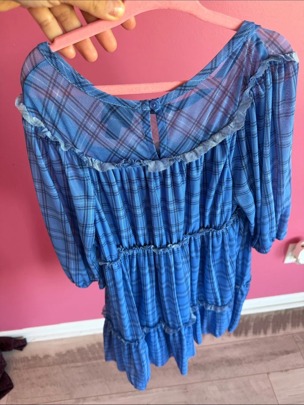 Girls Blue Plaid Tiered Dress